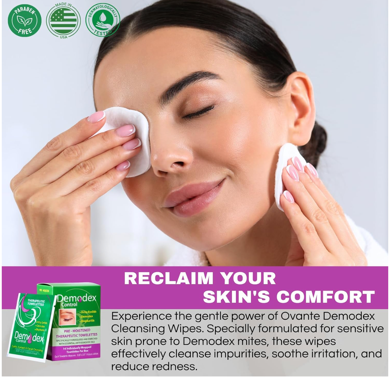 Ovante Demodex Eyelid & Lash Wipes | Extra Strength Eyelash Cleansing Wipes